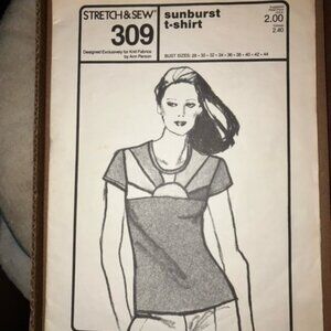 Stretch & Sew Sunburst T-shirt pattern 309 Bust Sizes: 28 - 44 vintage AS IS